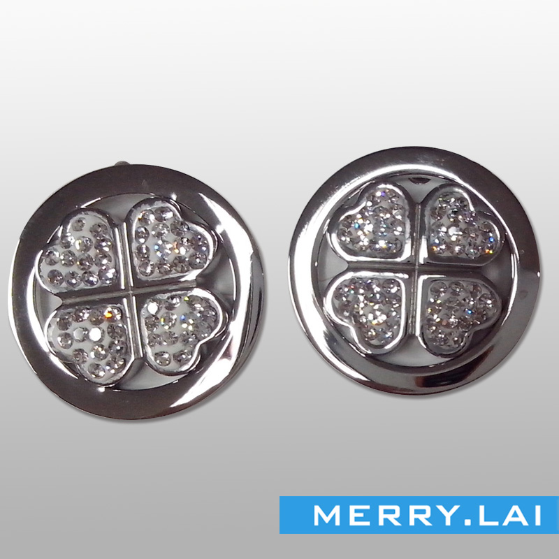 四葉草鑲鉆耳環(huán)，不銹鋼時(shí)尚耳釘，不銹鋼飾品廠家