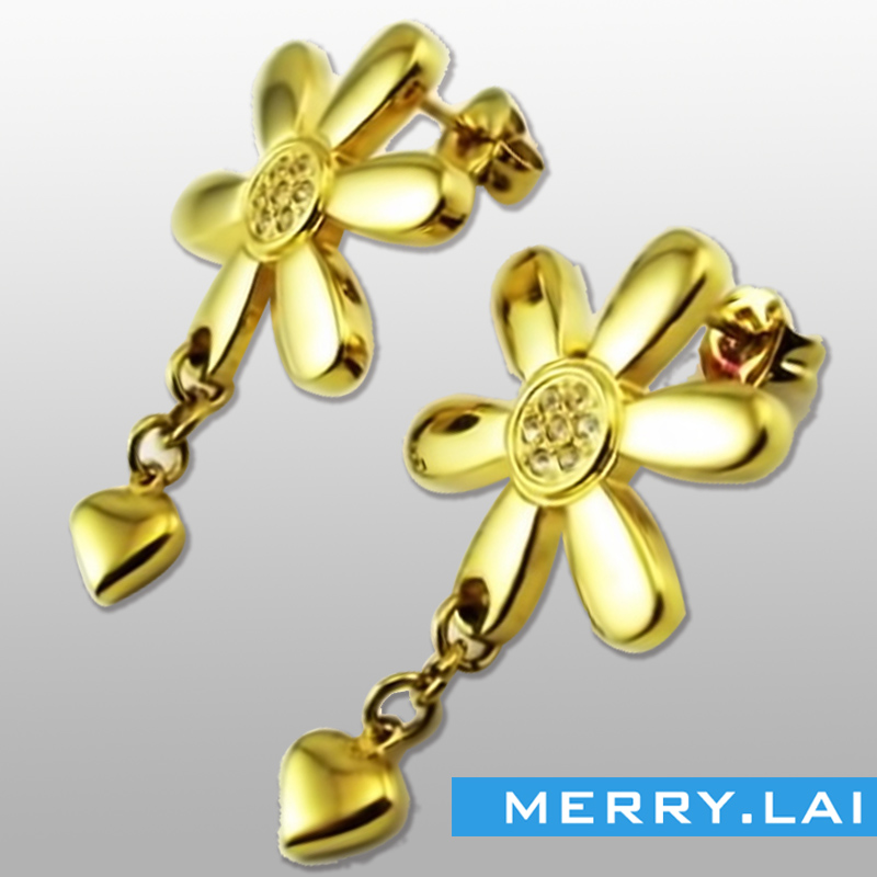 太陽花陽光耳環(huán)  鍍金心墜女款不銹鋼耳環(huán)